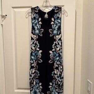 White House Black Market Navy Maxi Dress with Blue Floral Panels